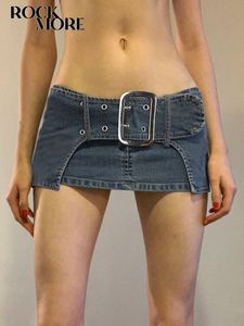 Rokken Rockmore Y2K Super Short Jean Belt Design Fashion Sexy Low Tailed Mini Rok Summer Beach Party 90s Retro 230329