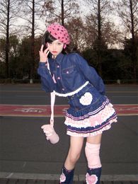 Faldas Rok Mini Lolita Manis Jepang Gaun Bola Denim Lucu Harajuku Wanita Kue Renda Kawaii Pinggang Tinggi Anak Perempuan Gaya Preppy 230418