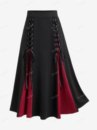 ROL Gothic Lace Up A-lijn rok voor vrouwen Godet zoom kleurrijke Y2K elastische taille midi dames gezellige basic bodems 4XL 230720