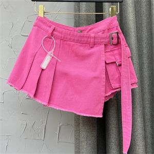 Jupes Rose rose asymétrique ligne A jupe courte jupe en jean à jambes larges pour femmes 230519