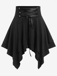 Jupes ROSEGAL 2023 grande taille à lacets mouchoir Mini jupe femmes noir taille haute asymétrique 4XL