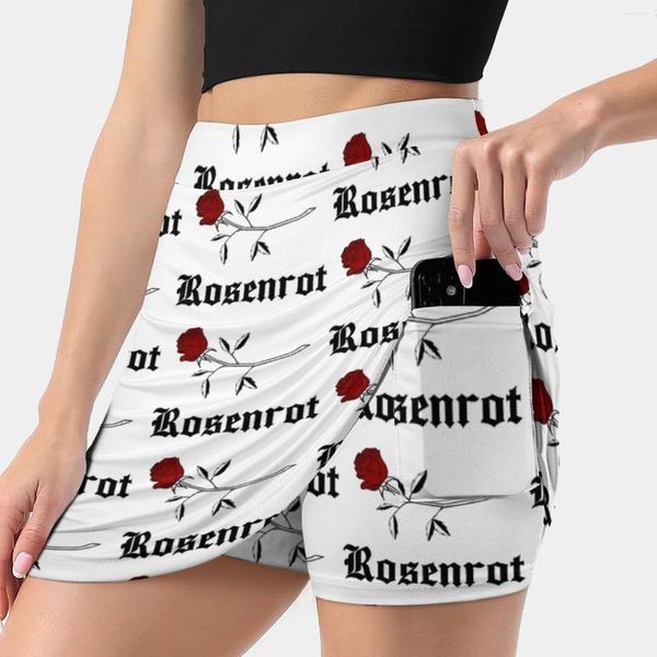 Faldas Rosenrot-Black Women's Skirt Y2K Summer Ropa 2024 Pantalón de estilo KPOP con bolsillo Rosenrot Red Rose Flower Tatuaje