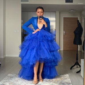 Jupes bleu Royal longue jupe en Tulle femmes Tutu gonflé à plusieurs niveaux bal haut bas luxuriant robe de soirée robes de nuit grande taille