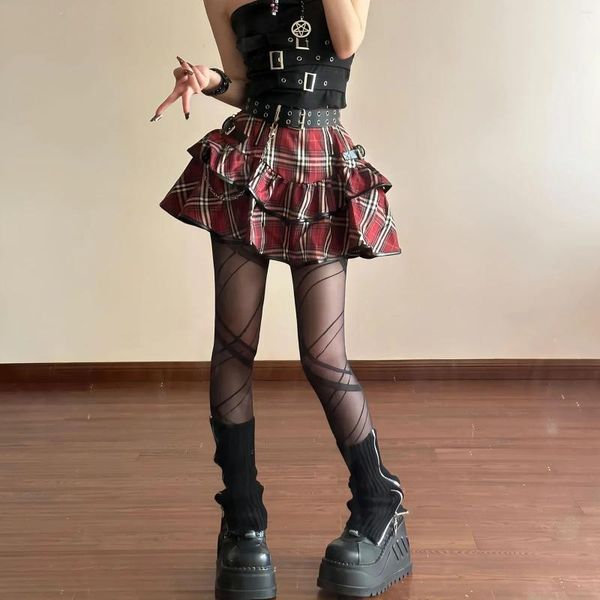 Jupes à volants gâteau Y2k patineuse esthétique robe de bal à carreaux imprimés à rayures Mini coréen japonais doux fille gothique Punk