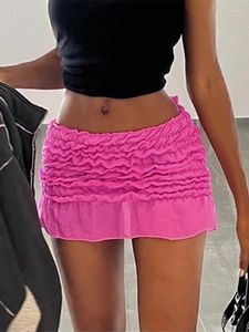 Faldas con volantes fruncidos mini mujeres color sólido cintura alta cadera lápiz fairycore vintage sexy verano femenino