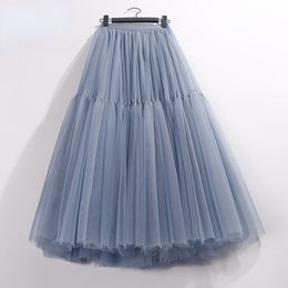 Rokken ruches tutu geplooide rok vrouwen hoge taille grote swing vintage tule rok Koreaans zwart groen gaas lange rok kleding streetwear 230419