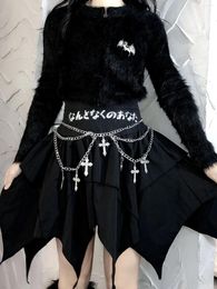 Jupes ruibbit japonais rock original noir irrégulier brodé jupe courte haute taille a-ligne y2k goth mini fille