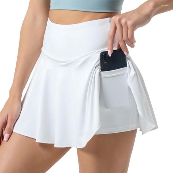 Jupes de course Skort couleur unie plissée absorbant la sueur mode femmes taille haute Sport Mini jupe Gym fond