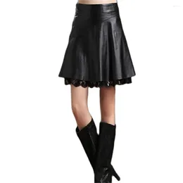 Rokken S-4xl Ins 2024 Lente Vrouwen Zwart Kant Pu Leer Casual Faldas Koreaanse Elastische Geplooide Goth Lolita Mujer 4XL