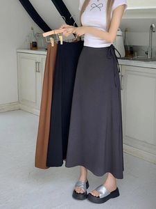 Rokken S-XL 3Colors Women Long Rok herfst zomer 2024 Koreaanse stijl hoge taille rug split Midi vrouw (L5115