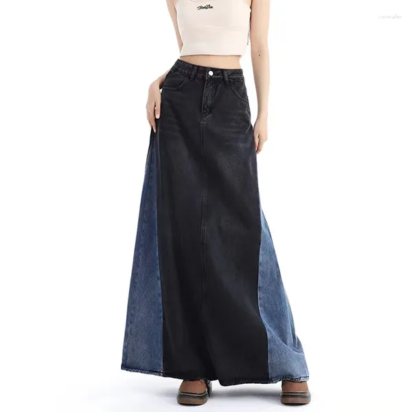 Jupes s-xxxl hautes taies denin femmes A-line de couleur décontractée de poche à fermeture éclair long maxi jeans femelle tendance