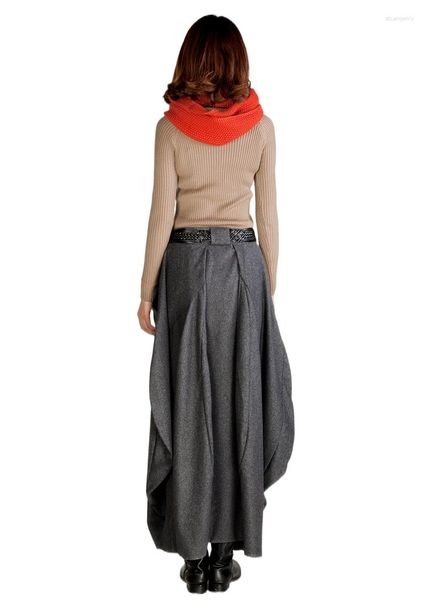 Faldas S076 Falda de lana hecha a medida para mujer Gris Patchwork Fondo islámico Largo Bud Maxi