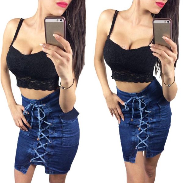 Faldas Venta Denim Falda lápiz Retrase para mujer Venta vintage Lace Up Jeans Women Bottoms para 2021 D30