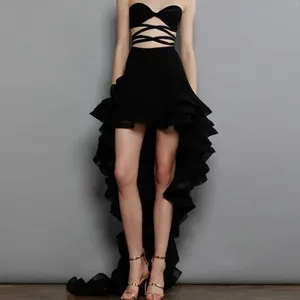 Rokken Savanna Noir Rok Zwart Kant-up Chiffon Skrit Formele avond Hoog Laag Feest Dames Chic Ever Pretty Aanpassen