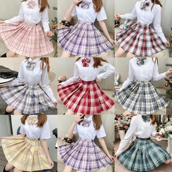 Jupes école fille uniforme plissé 17 couleurs japonais taille haute a-ligne Y2k Plaid jupe arc Sexy JK uniformes pour femme