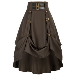 Jupes sd femmes goth steampunk jupe haute taille stretch midi midi jupe avec poches de la longueur de la lait de la renaissance