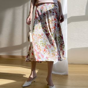 Rokken senior azijnzuur satijnen vrouwen zomer lange zijden slip voelen licht luxe bloemen hoge taille big 230509