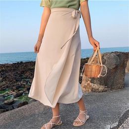 Jupes Sétins Summer 2024 Elegant Stain Femmes A-Line Side Split Split High Washingable Femme Femme