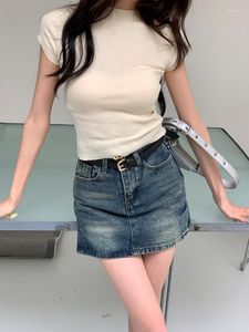 Rokken Sexy Club Vrouwen Veelzijdige Denim Mini Rok Mode Zomer Hoge Taille Koreaanse Dubbele Riem Vintage Blauw Wrap Hip jeans Korte