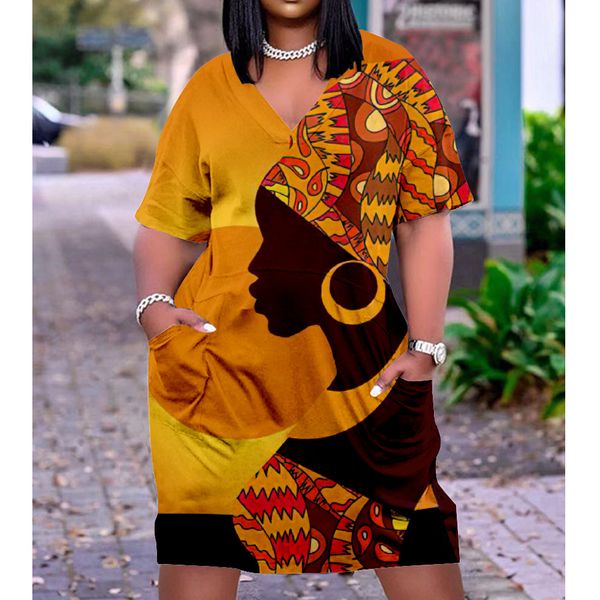 Jupes Sexy Fille Midi Robes Africaines Femmes Bohème 3D Robe De Soirée Femme Mince Gothique Femmes Mode Robe De Soirée Rue Col En V Genou 230306