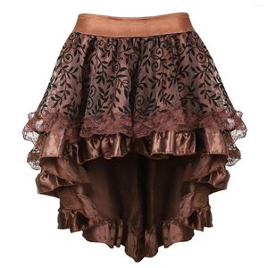 Faldas sexy gótico multicapa encaje mujeres victoriano steampunk vintage cintura alta corsé plisado fiesta pirata disfraces