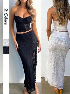 Jupes Sexy dentelle soutiens-gorge hauts jupe longue femmes fête de vacances casual élégant taille basse moulante Maxi Vintage ensembles de plage