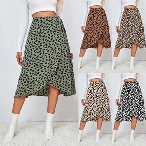 Jupes sexy jupe midi à imprimé léopard pour les femmes fashion floum beach fêtes boho taille haute division décontractée celard falda