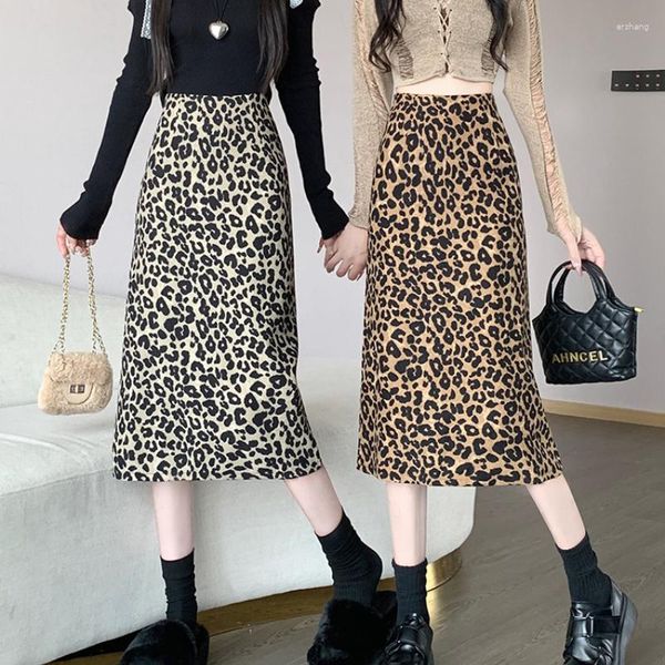 Jupes Sexy imprimé léopard jupe mi-longue femmes automne hiver mode taille haute femme Y2k qualité fermeture éclair Streetwear Faldas