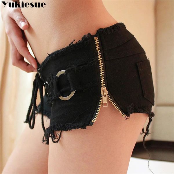 Jupes Sexy taille basse Denim Shorts femmes été déchiré trou bavures pantalon chaud Femme Streetwear vacances plage courte Femme côté fermeture éclair