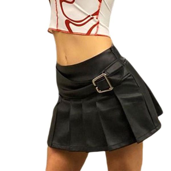 Jupes Sexy Mini Gothique Grunge Rouge Noir PU Faux Cuir Jupe Plissée Style Punk Années 2000 Esthétique Y2k Vêtements