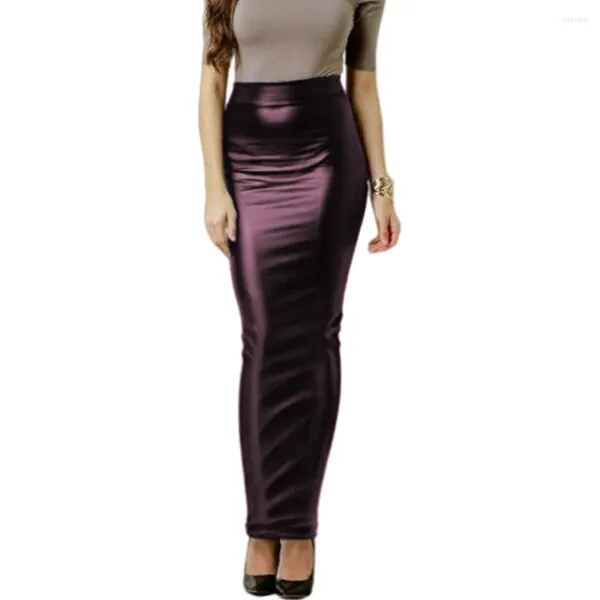 Faldas Sexy PU Cuero Mate Largo Lápiz Mujeres Alta Cintura Slim Hobble Elegante Damas Bodycon Stretch Streetwear