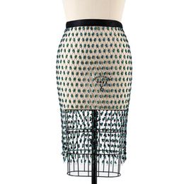 Rokken Sexy Strass Vrouwen Midi Rok Glanzende Nep Diamant Kristal Hol Groene Kralen Bandage