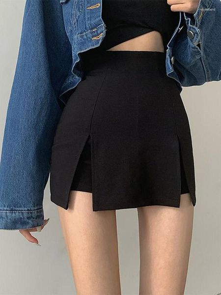 Faldas Sexy Split Shorts Falda Mujer Oficina Damas Traje Verano Negro Mini A-line Pantalones Cintura alta Pierna ancha
