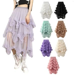 Jupes Sexy Femmes en couches en tulle longue jupe mode haute taille couleur couleur trim ruisseau midi porter quotidien