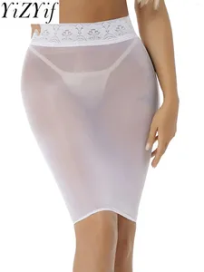 Jupes Sexy Femmes Sheer Transparent Taille Haute Moulante Jupe Crayon Brillant Extensible Mini Micro Bas Courts En Soie