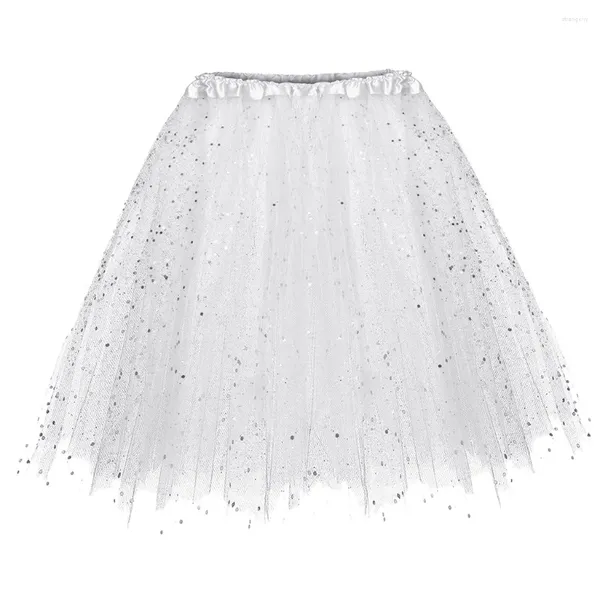 Jupes Shinny Paillettes Jupon A-ligne Femmes Jupon Multi Couches Court Tutu Puffy Crinoline Bal Vintage Robe De Fleur Femme