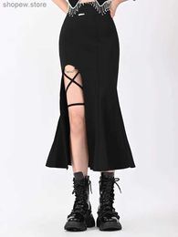 Jupes côté fente longue jupe noire femmes simples tout match high taise hanp jupes femme coréenne femelles de mode vintage décontractée