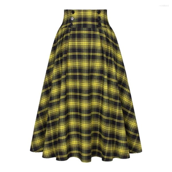 Jupes SISHION Vintage Plaid SS0037 Longue Longueur Midi Une Ligne Femmes Jaune Vert Rouge Noir Jupe Pour Dames