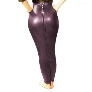 Rokken sissy hoge taille bodycon hobble bondage vergrendeling volledige rits rok vrouwen pu lederen slanke lang potlood goth fun kostuum s-7xl