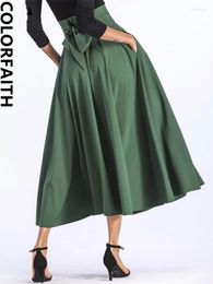 Skirts SK8831 2024 Slit Vintage Koreaanse mode geplooide wijd uitlopende zakken vaze boog Spring Summer Women Long Maxi