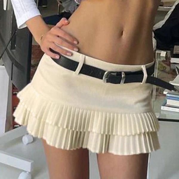 Jupes Skinny Skinny Solid Double couche plissée mini jupe pour les femmes d'été 2024 Femme basse polyvalente sexy