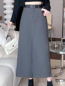Jupes jupe robes à demi-longueur combinaison de couleur unie une pièce ensemble ceinture haute taille mid robe slim fit fente les vêtements pour femmes