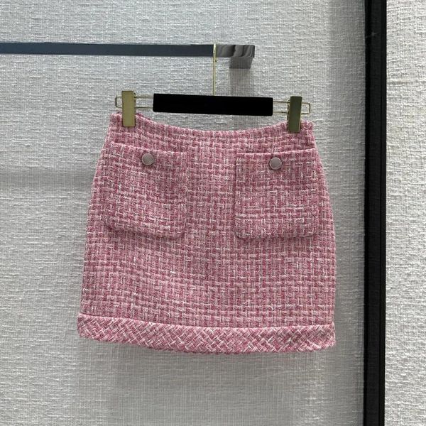 Jupes jupe rose tweed tissu tissé doublure en soie mode décontractée 2023 été femme
