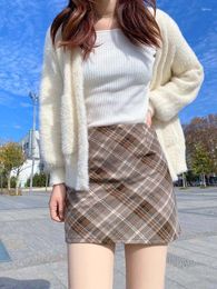 Faldas Falda Mujer Primavera Mini Jupe Y2k Vintage Kawaii Ropa Harajuku Moda Estilo Etek Alta Cintura A-Line Khaki Plaid