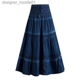 Jupes Jupes Jeans décontractés Jupes femmes Denim Maxi jupe élastique taille haute fête solide longue été jupe plissée Jupes Femininas 220924 L230912