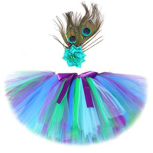 Rokken rokken bloem peacock veren tutu meiden bodysuit pluizige ballet tutu childrens kleding Halloween verjaardag kleding prinses baljurk wx5.21