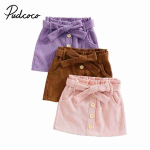 Jupes jupes filles décontractées a-line jupe courte couleurs de couleur élastique bouton robe avec poches marron / violet / rose 1-6t wx5.21