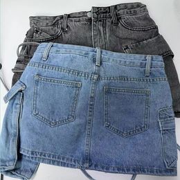 Jupes Jupes Soefdioo mode irrégulière poche Cargo Denim jupe femmes vêtements été 2023 Sexy Aline hanche femme bas Streetwear 230