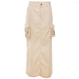 Jupes jupes femmes mode poche avant fente mince taille haute longue Maxi Streetwear décontracté Safari solide 2023 été automne