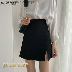 Rokken rokken vrouwen gesplitst elegante kantoor dames lente jer faldas casual hot sale a-line zwart ontwerp comfortabel ulzzang l231222